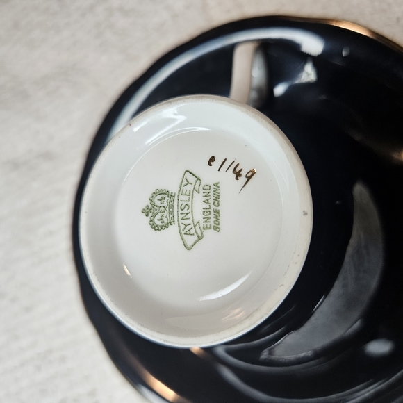 Ansley England Tea Cup and Saucer BLACK Floral Flowers Floral Design Teacup - Picture 9 of 16